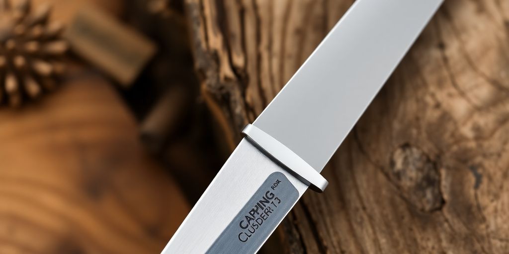 Close-up of a caping knife on wooden surface.