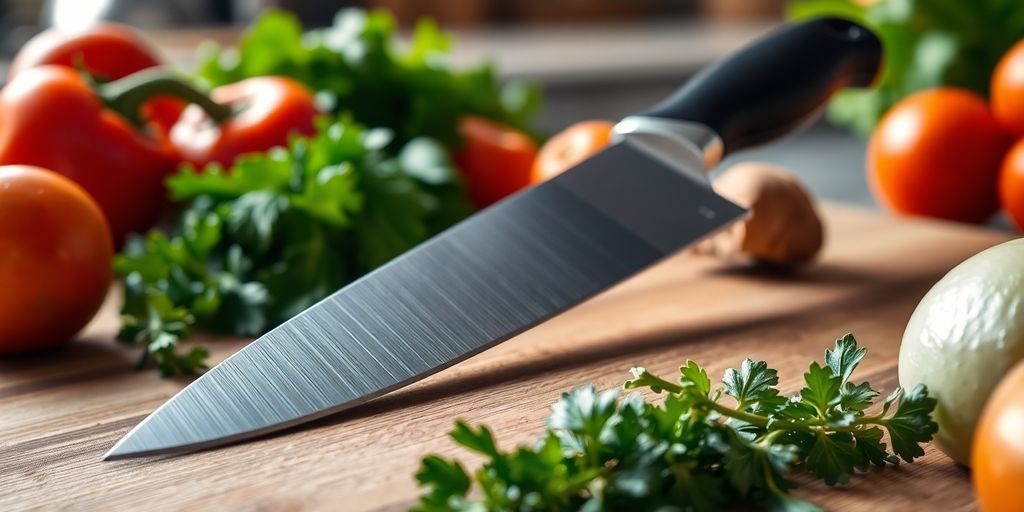 Electric carving knife on a wooden cutting board.