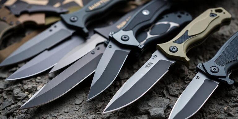 Tactical knives used by special forces on a rugged surface.